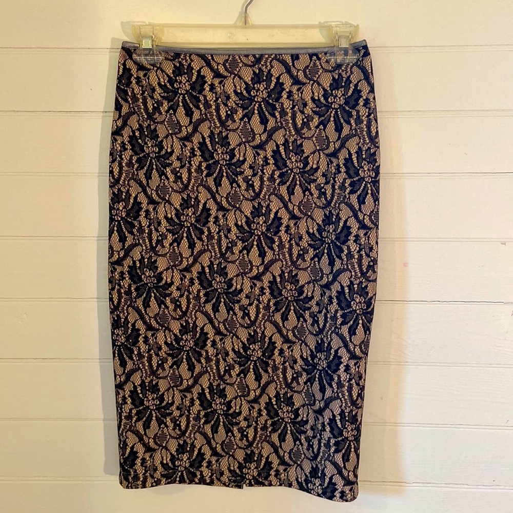 Moon Collection SMALL nude/black lace pencil skirt